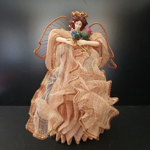 Sinamay Angel Christmas Tree Topper 11.5 Tall Holiday Ornament Figurine Decor - Picture 5 of 10